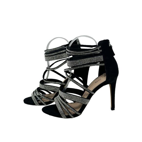 Aldo black with rhinestones strappy stiletto high heels sandals shoes size 7 - Picture 9 of 16